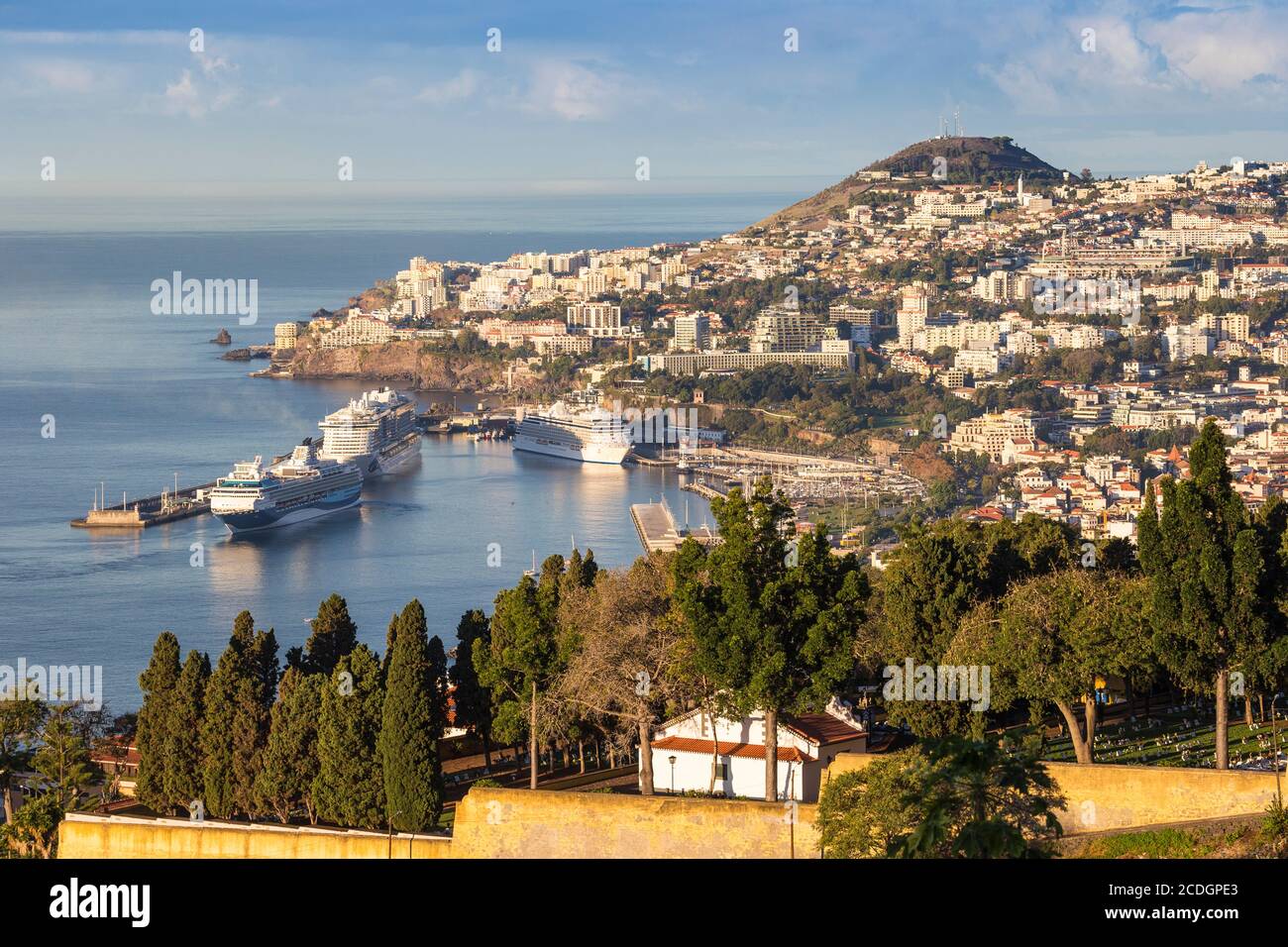 Portogallo, Madeira, Funchal, Vista di Funchal guardando verso il porto Foto Stock