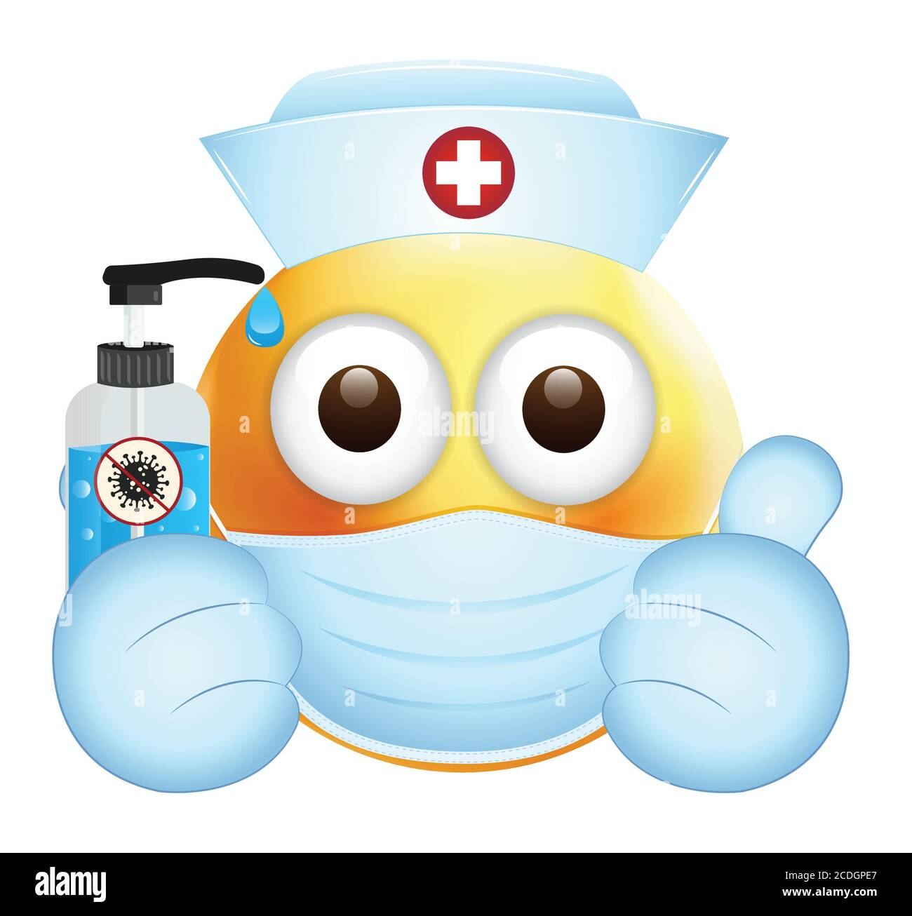 Emoji con sanitizer.Face con maschera medica e lavaggio a mano emoji