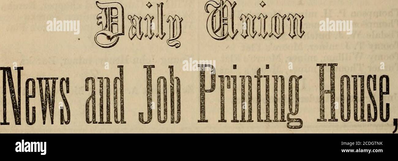. Bean's storia e directory della Nevada County, California. Contenente una storia completa della contea, con schizzi delle varie città e campi minerari ... anche, statistiche complete di miniera e tutte le altre risorse industriali . 408 GRASS VALLEY UNIONS PUBBLICITÀ. WM. S. BYRKE. GHAS. H. MITCHELL. VIALE OLIA-SS V. GKASS YAIiLEY, €al.« grae i Piidjdl f rwprittoo. L'Unione è pnblislied giornalmente (tranne il lunedì), contenente le notizie locali di autunno e le spedizioni speciali di Eastern, San Fran-cisco e dello stato telegrafMc. Come mezzo pubblicitario per la coimmy del Nevada è insuperabile. CONDIZIONI DI UNIONE QUOTIDIANA: FO Foto Stock