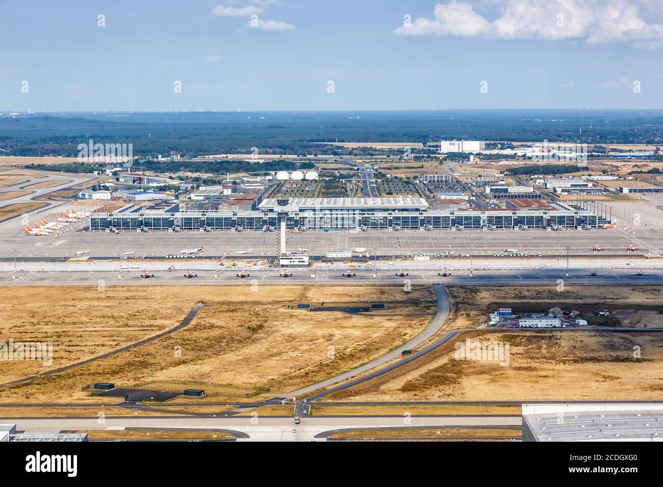 Berlino, Germania - 19 agosto 2020: Berlino Brandeburgo BER Airport Terminal aereo Visualizza foto in Germania. Foto Stock