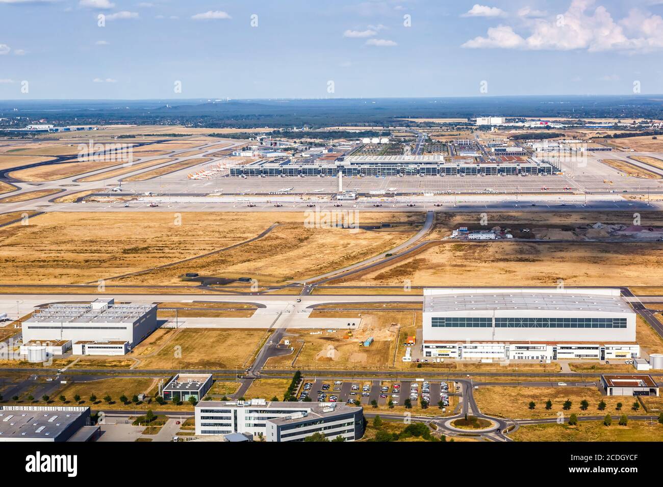 Berlino, Germania - 19 agosto 2020: Berlino Brandeburgo BER Airport Terminal aereo Visualizza foto in Germania. Foto Stock