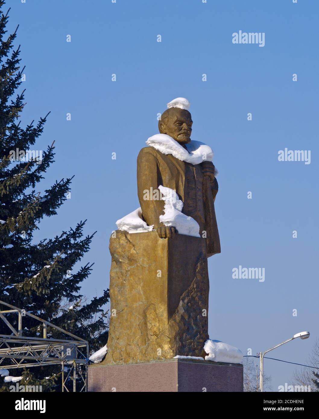 Monumento a Lenin sotto la neve Foto Stock