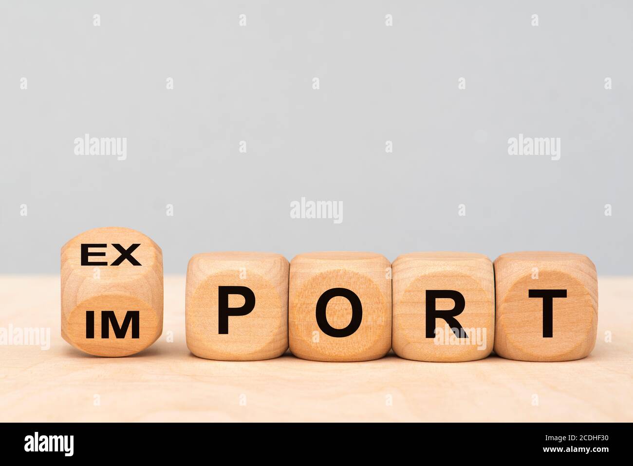 esportazione e importazione stampate su cubi Foto Stock