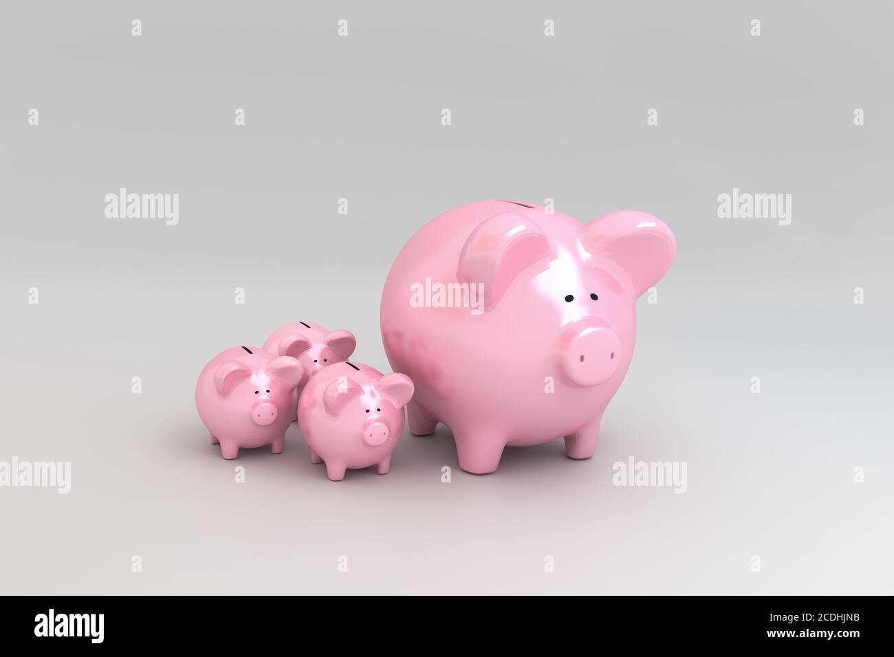 Concetto di risparmio bancario piggy: Ottenere interesse sotto forma di piccole banche piggy. Foto Stock