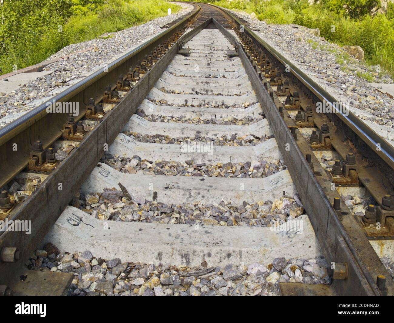 Primo piano delle rotaie ferroviarie Foto Stock