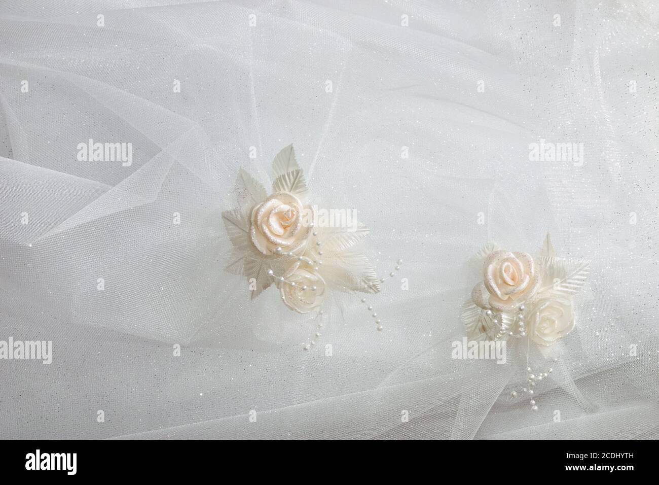 Ornamenti di un abito da sposa Foto Stock