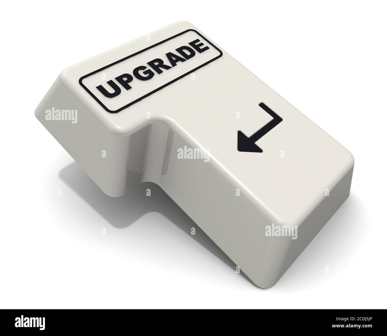 Il tasto invio è contrassegnato con LA parola UPGRADE. Computer tasto Invio con AGGIORNAMENTO parola nera isolato su sfondo bianco. Illustrazione 3D Foto Stock