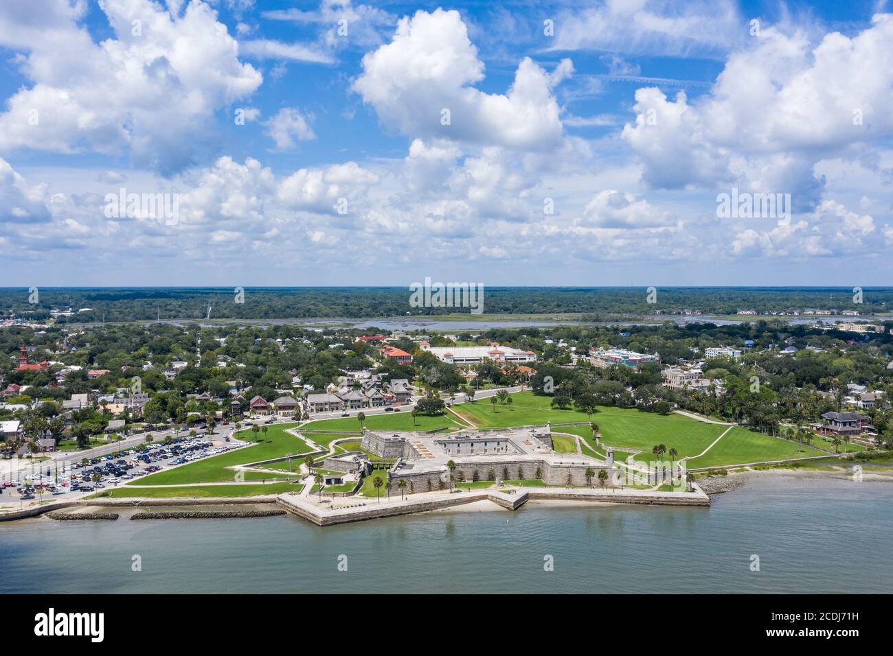 Veduta aerea del Castillo de San Marcos, il più antico forte in muratura degli Stati Uniti continentali a St. Augustine, Florida. Foto Stock