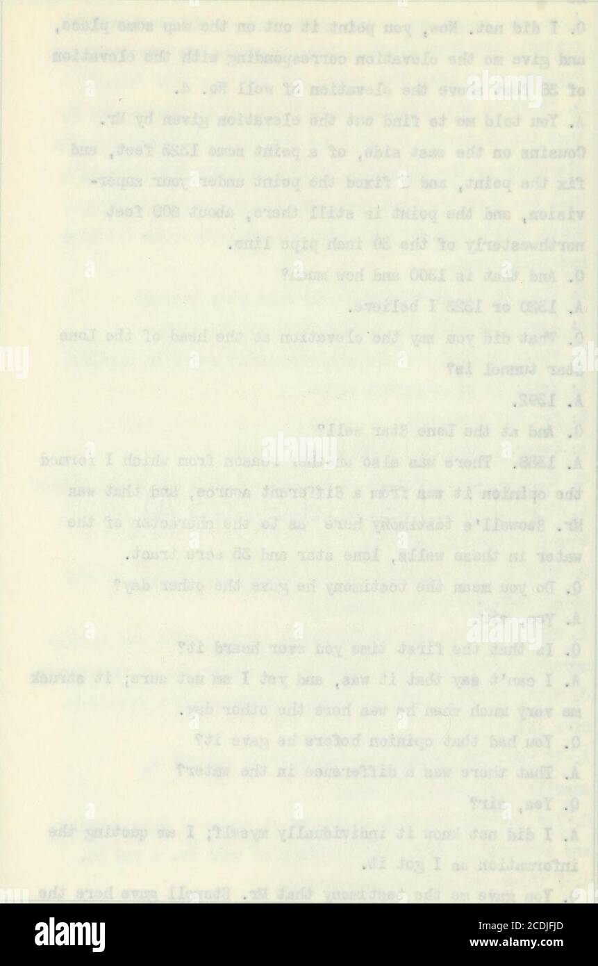 . A Corte superiore della Contea di San Bernardino, Stato della California. Reparto uno. Cucamonga Vineyard Co. Et al., ricorrente contro San Antonio Water Co., convenuta; n. 9187. D il punto sotto la vostra super-visione, leghi il punto ic ancora là, circa 600 footnorthwesterly di tho ^ pollice tubo line.Q, e che ia liiOO e quanto?A. Io20 o l52o i bolioye, 0, ^a hai fatto l'ovazione al he-ad del tunnel Lonestar ia? A. io^ya. ;^ave qui il. XI- -i-o-o, 1 3 4 otlier day, UI to the toq^urature of Uiiiu lOatcr, ae unoUicr perché non sono stati procurati dalla fonte di suae? A, con Foto Stock