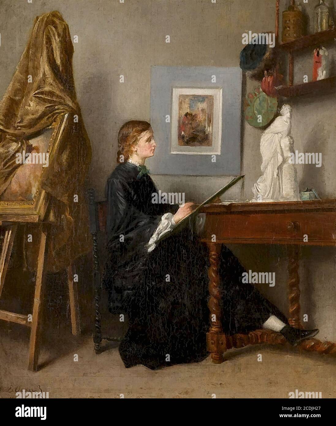 Accard Eugene - un artista femminile al lavoro in lei Studio - Scuola Francese - XIX e inizio XX secolo Foto Stock