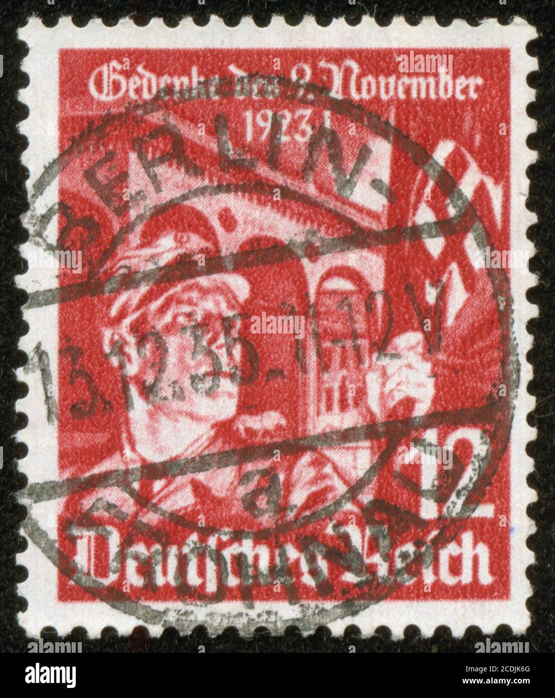 Francobollo tedesco d'epoca, macro Foto Stock