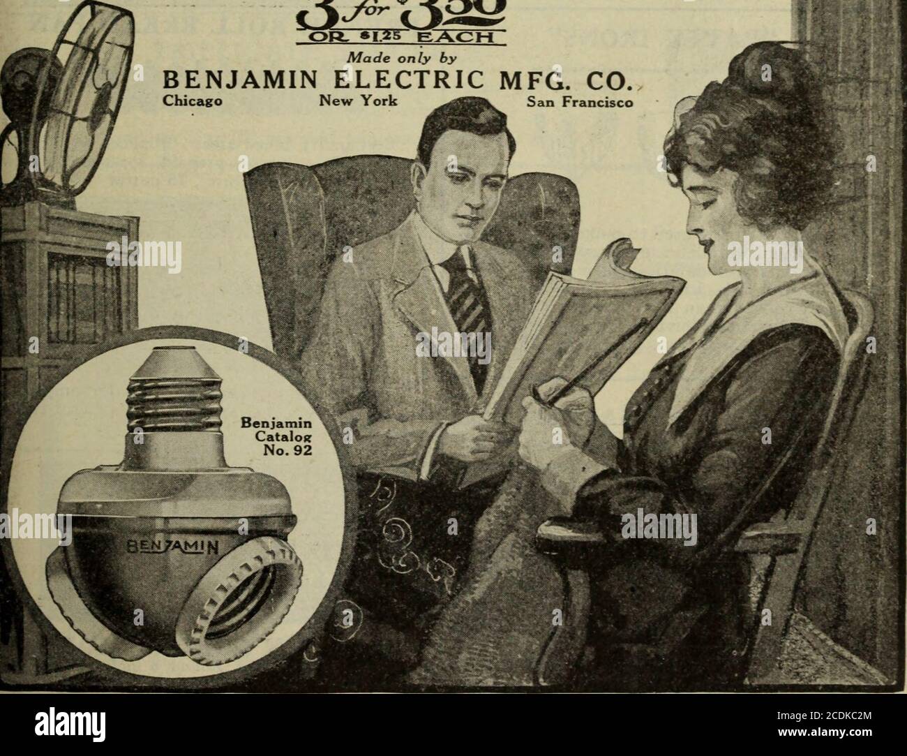 . Cucina americana . r W o -WAY F»L.&lt;LFG fornisce due uscite a qualsiasi presa singola. Consente di utilizzare più apparecchi elettrici. Emette due luci al posto di una. Milioni ora in uso. Cartella su richiesta ogni Wired Home ha bisogno di tre o più presso i vostri concessionari O. «1.25 CIASCUNO realizzato solo da BENJAMIN ELECTRIC MFG. CO. Chicago, New York, San Francisco Foto Stock