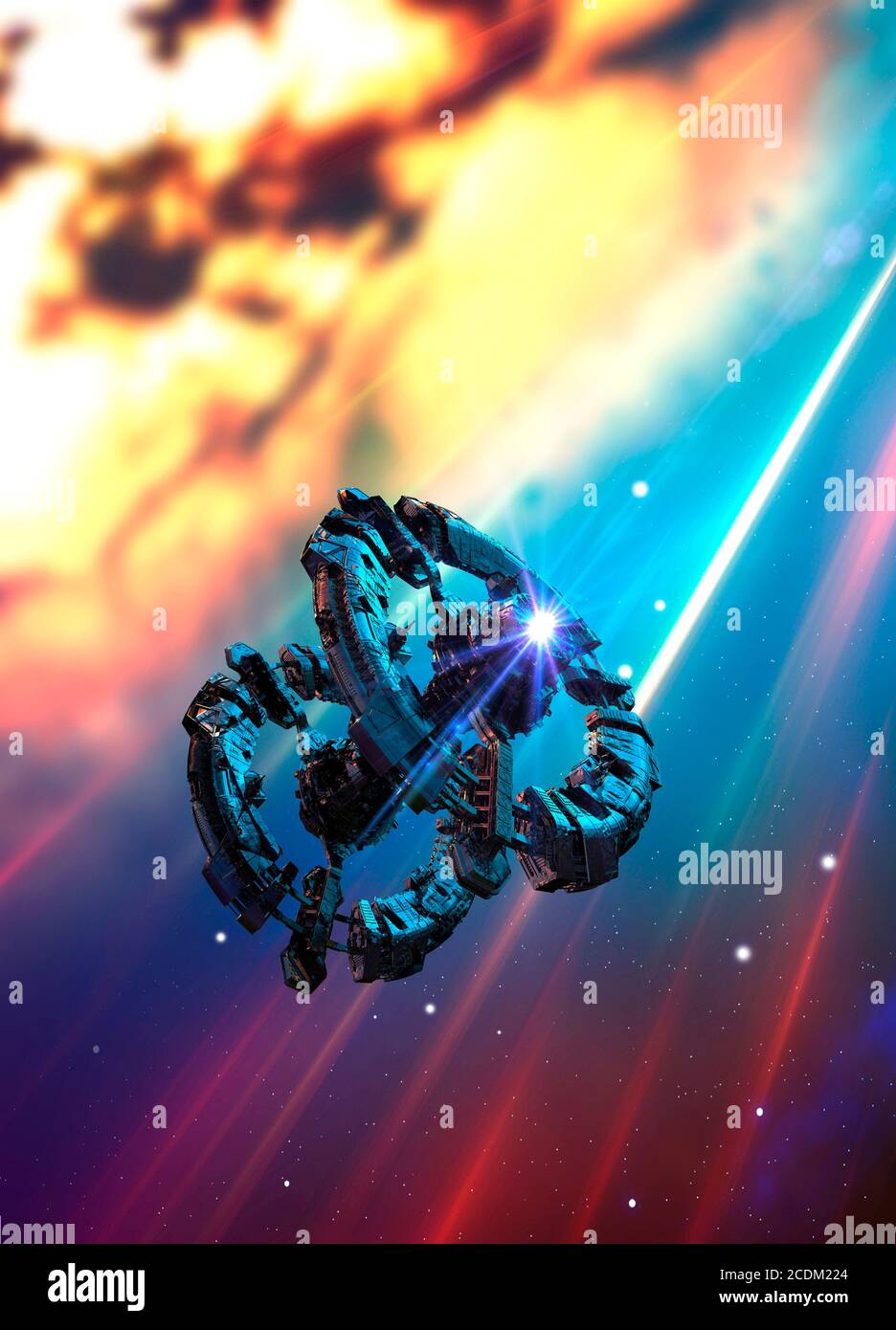 Stazione spaziale in spazi profondi, illustrazione. Foto Stock