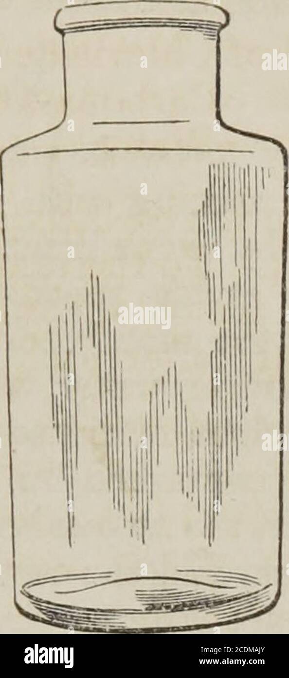 . Un'introduzione alla farmacia pratica [microform] : concepita come un libro di testo per lo studente e come guida per il medico e il farmaceutico : con molte formule e prescrizioni . Confezionatrici a bocca larga adatte alla precipitazione. È anche un antidoto. La dose è f5ss, diluita con acqua o muco-lage. Nei gargles, f sss o fgj possono essere usati in Oss. Sodce Acetas, U. S. questo è officinale nella lista in vista della preparazione di acido ofacetico dalla sua decomposizione, ma è raramente incontrato in Theshops, ed è raramente prescritto in questa città. Sodce Valerianas. Il Valerianato di soda è fatto saturando Foto Stock