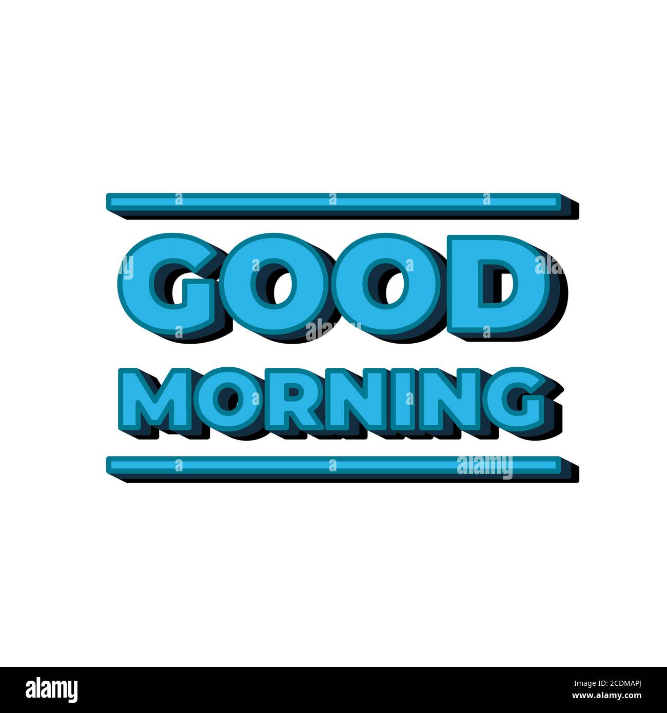 Buongiorno. Lettere. Calligraphy . Buona parola del mattino in blu colori isolati su sfondo bianco. Illustrazione Vettoriale