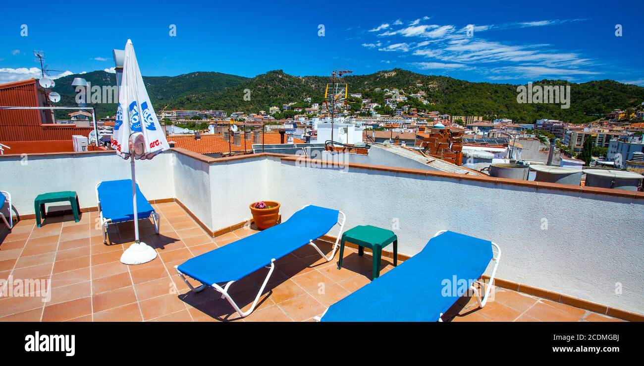 Solarium sul tetto dell'hotel Foto Stock