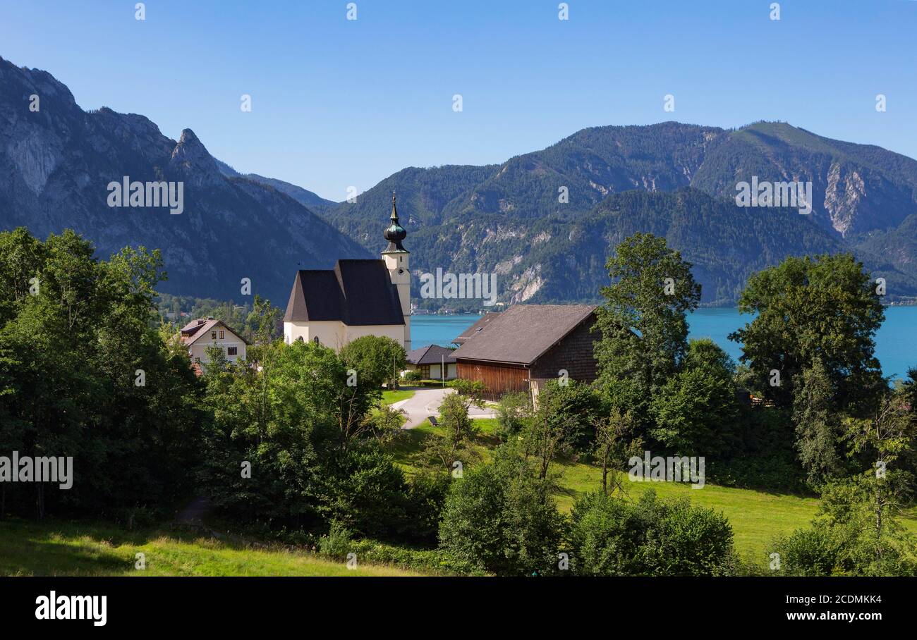 Chiesa parrocchiale di Sant'Andrea, Steinbach am Attersee, Salzkammergut, Austria superiore Foto Stock