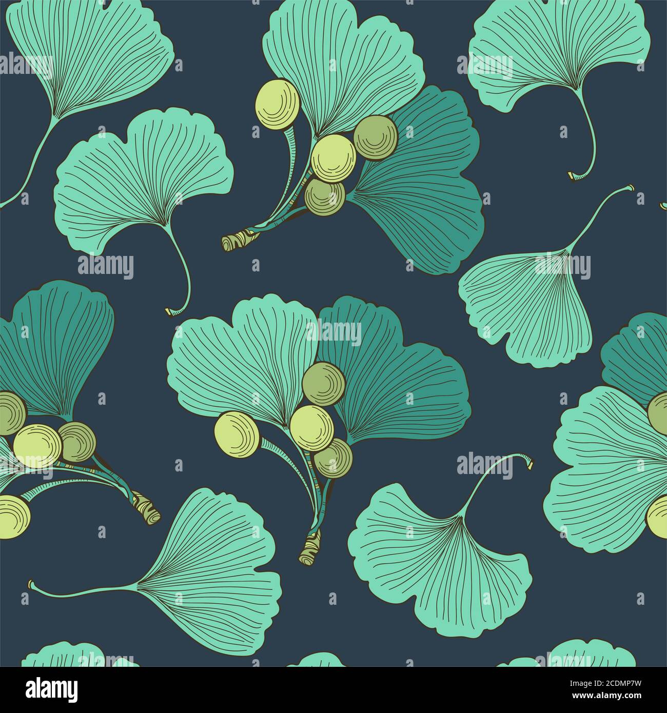 Modello senza cuciture con foglie di ginkgo. Struttura della pianta vettoriale. Illustrazione Vettoriale