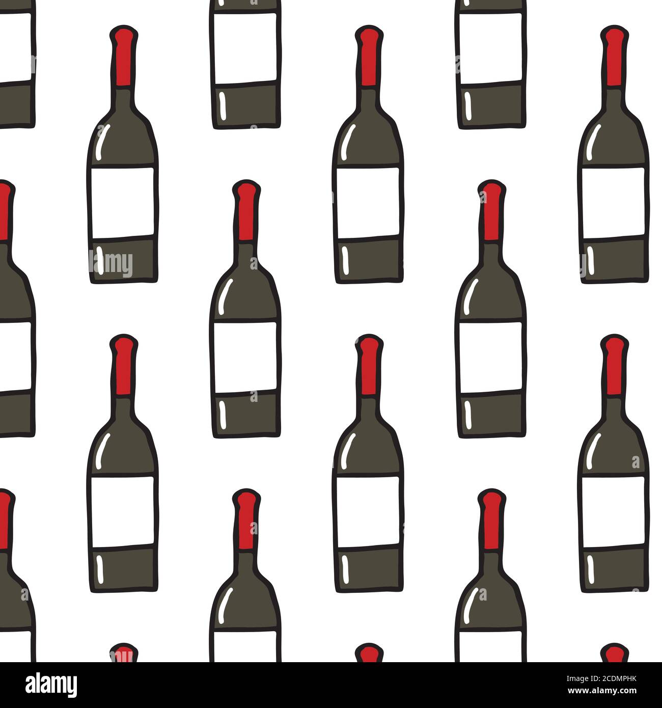 bottiglia di vino senza cuciture motivo doodle, illustrazione vettoriale Illustrazione Vettoriale