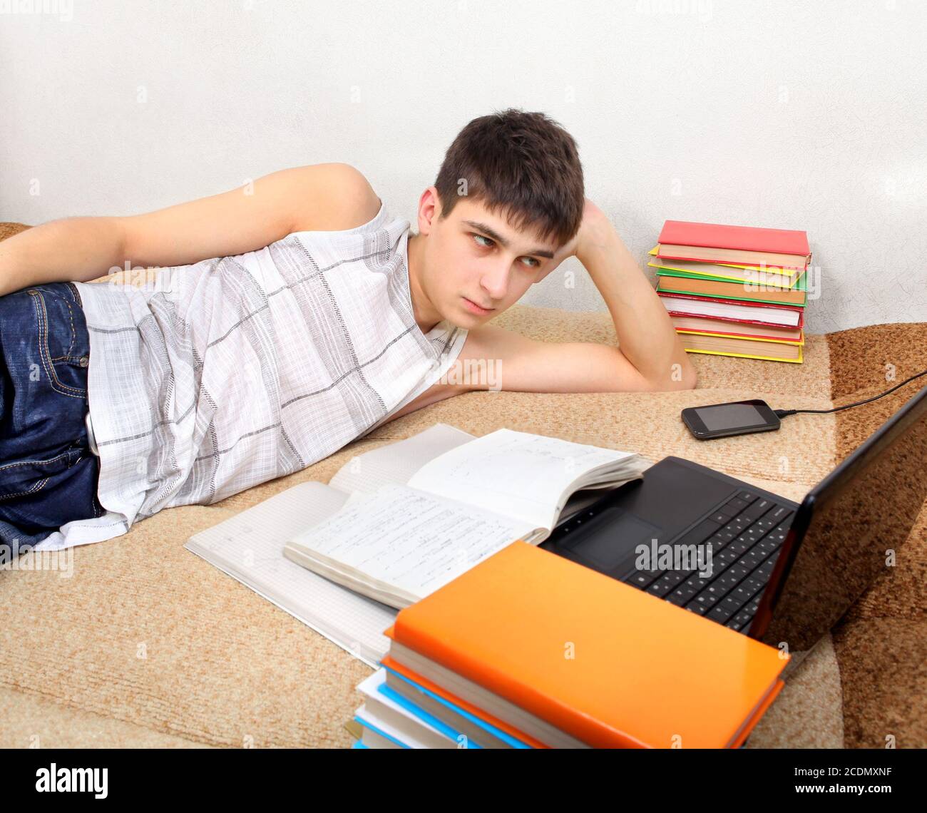 Adolescente facendo i compiti di scuola Foto Stock