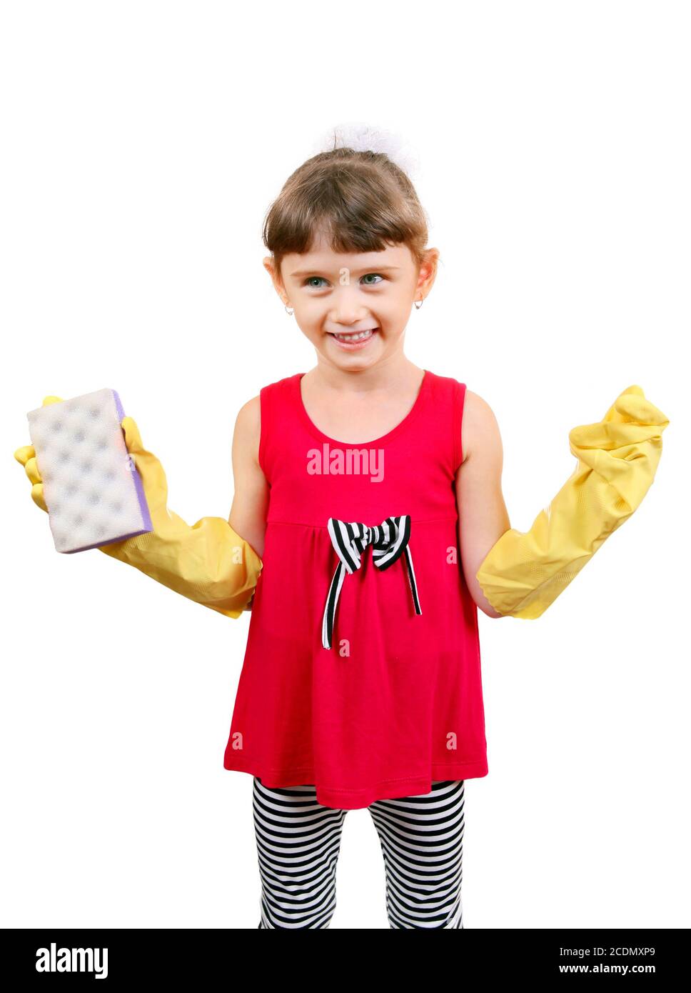 Bambina con guanti di gomma Foto Stock
