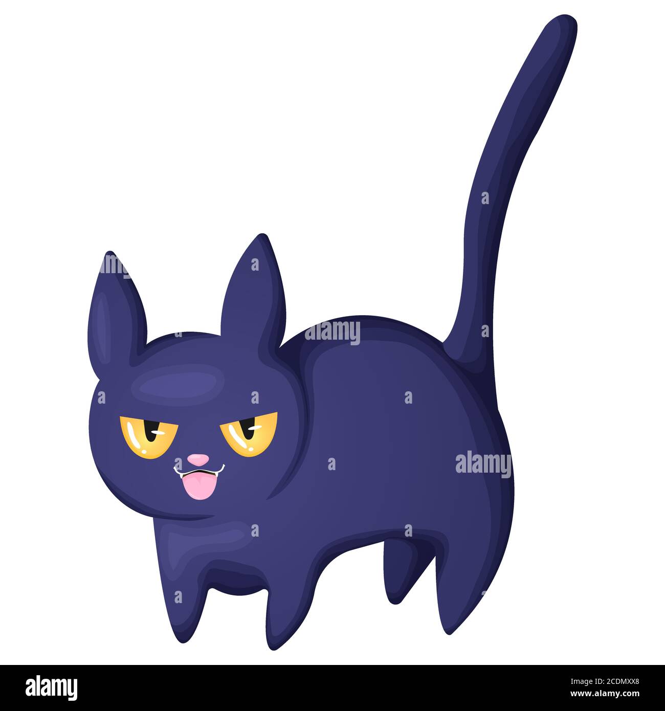 Cute setling gatto nero con scarsi muso. Carattere vettoriale in stile cartoni animati. Halloween simbolo - divertente gatto nero. Isolato su sfondo bianco. Illustrazione Vettoriale
