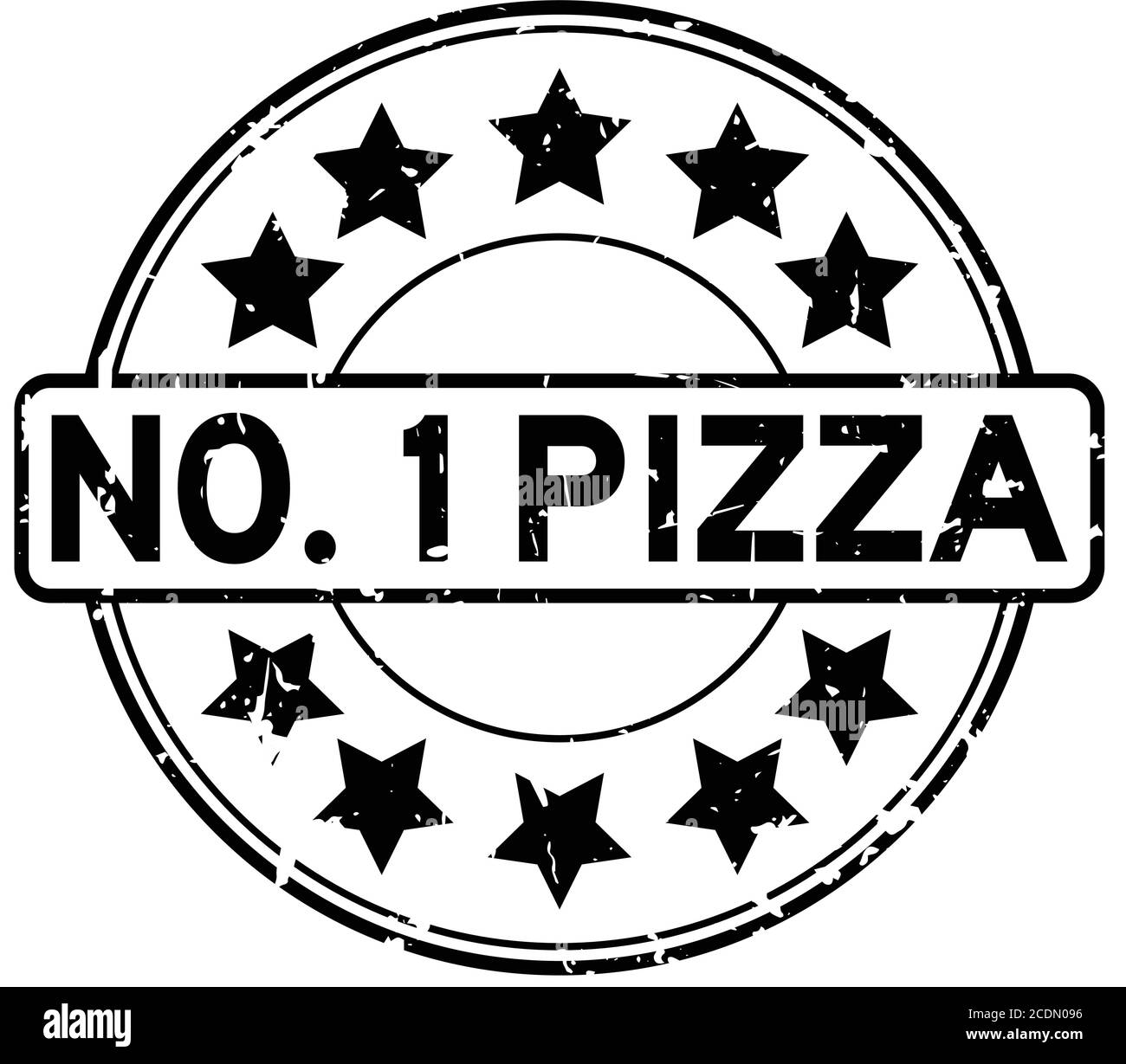 Grunge pizza nera numero uno con icona a stella in gomma rotonda timbro di tenuta su sfondo bianco Illustrazione Vettoriale