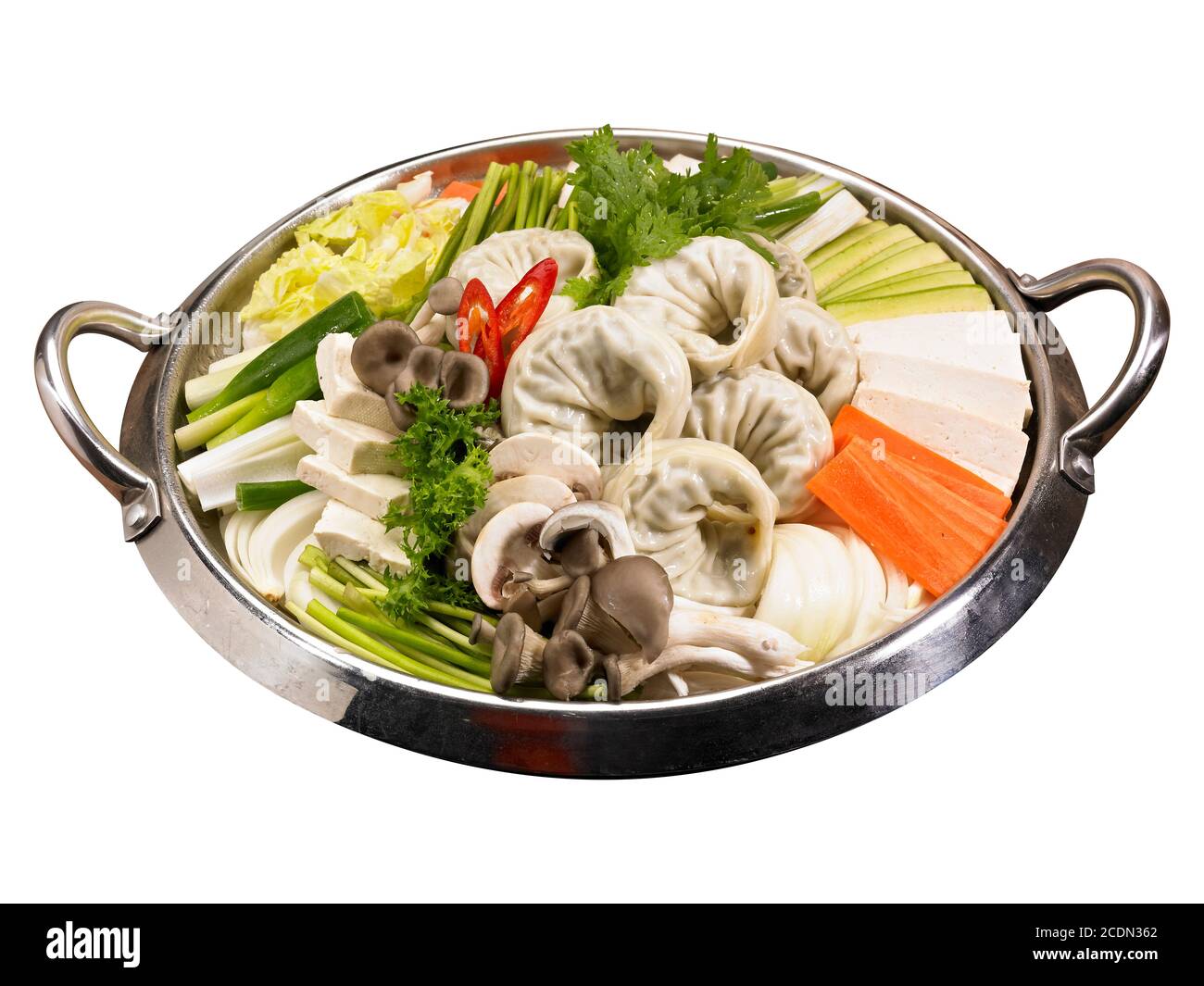 Gumpling hotpot isolato su sfondo bianco con tracciato di ritaglio Foto Stock