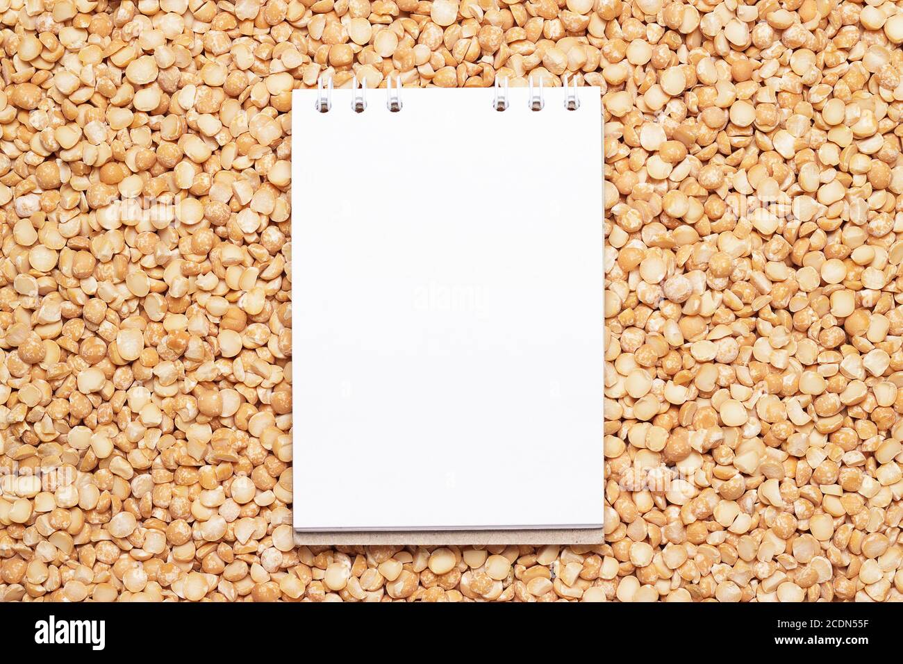 notebook vuoto su fondo pisello asciutto Foto Stock