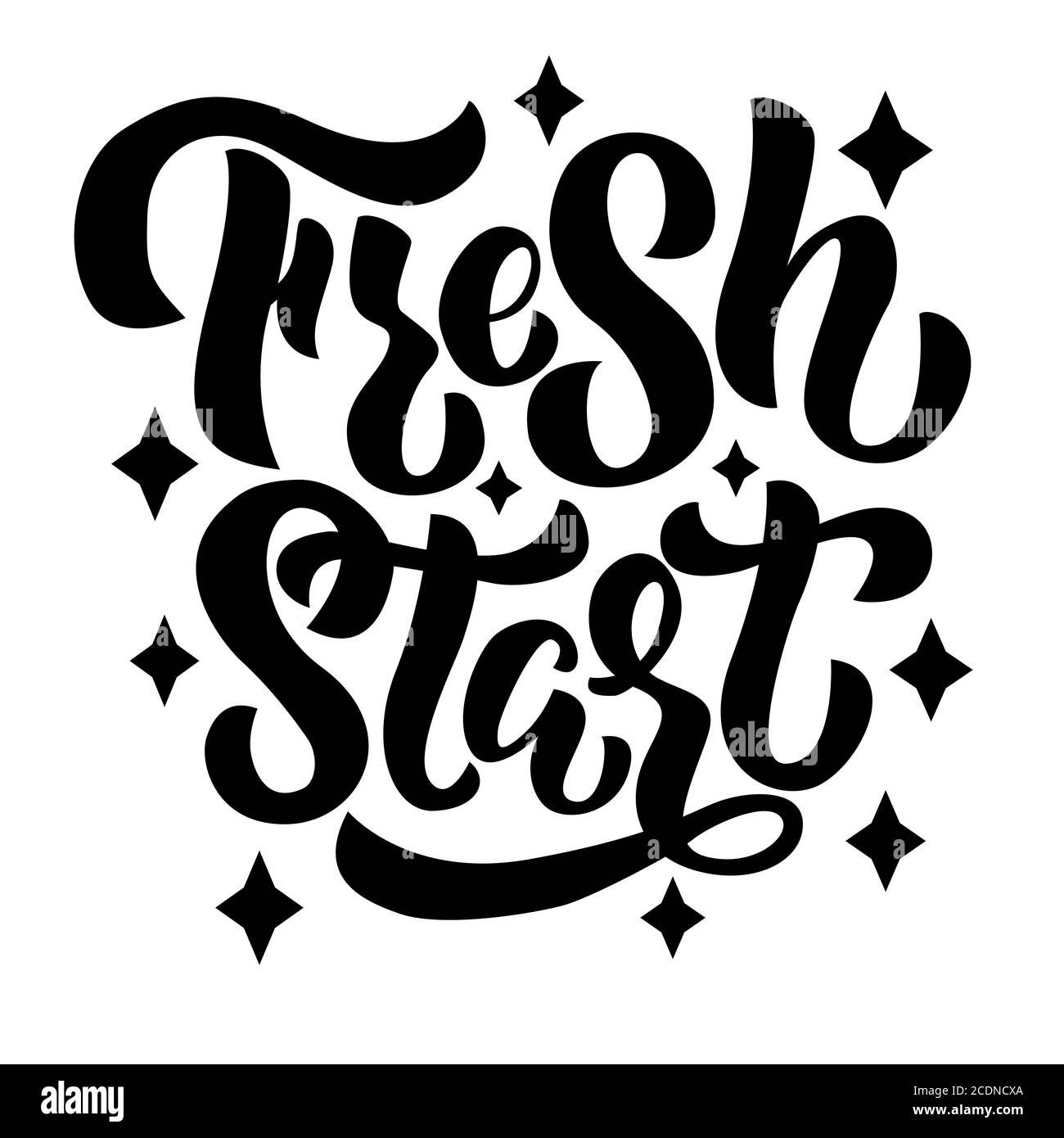 Fresh start - scritta vettoriale su sfondo bianco. Per la progettazione di cartoline, poster, copertine, stampe per tazze, t-shirt, zaini, carta da imballaggio Illustrazione Vettoriale