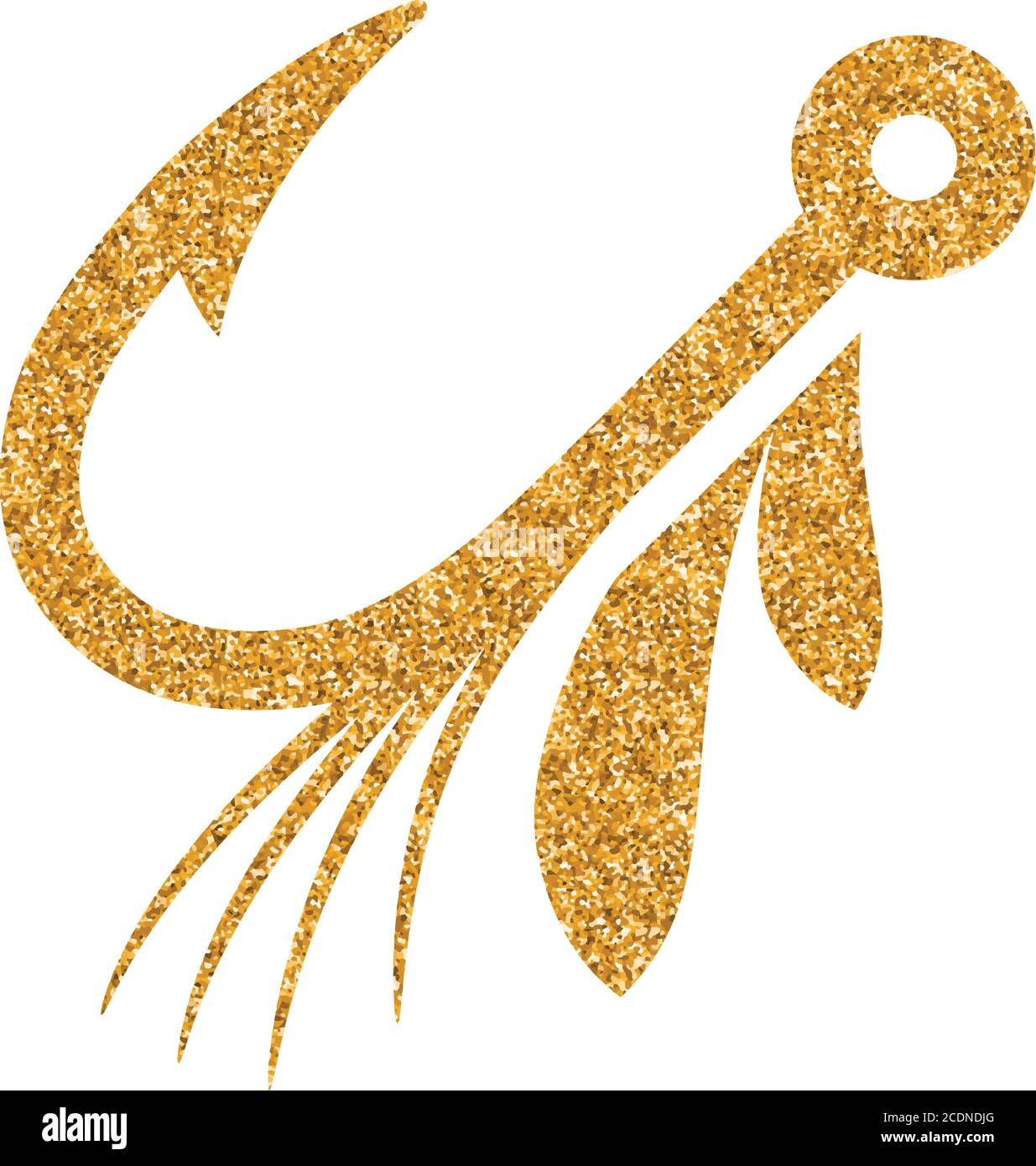 Icona di esca da pesca con texture glitter oro. Scintillante illustrazione vettoriale di stile di lusso. Illustrazione Vettoriale