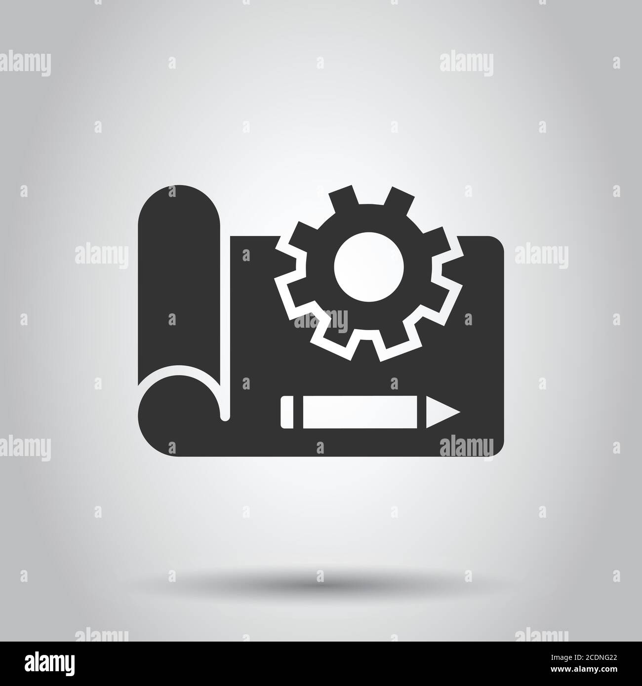 Icona del prototipo in stile appartamento. Startup illustrazione vettoriale bianco su sfondo isolato. Sviluppo di un modello di concetto di business. Illustrazione Vettoriale