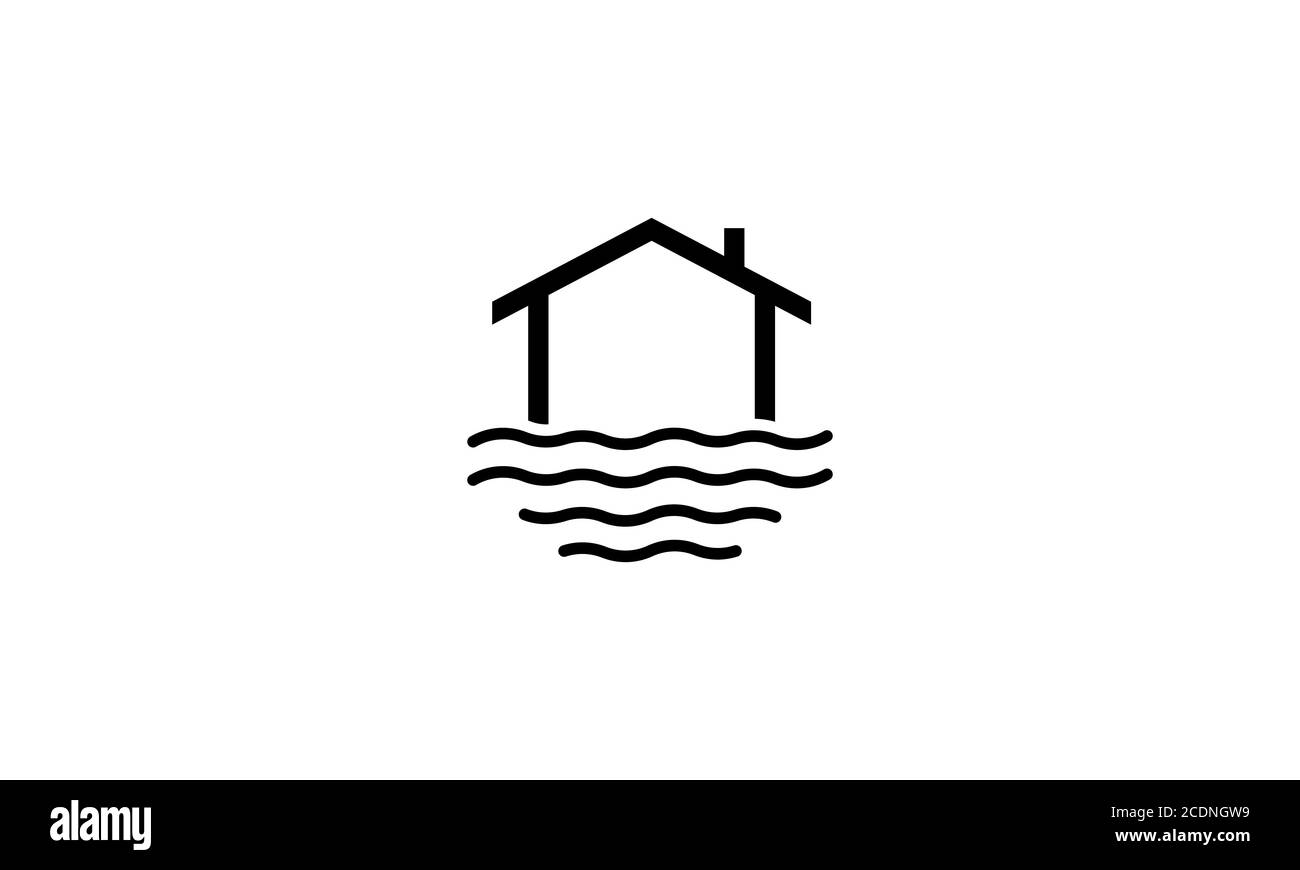 casa o casa su acqua o mare semplice linea logo design Illustrazione Vettoriale