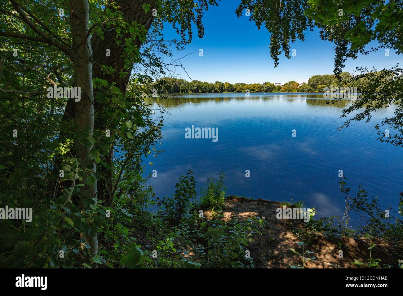 D-Dorsten, D-Dorsten-Holsterhausen, Lippe, Ruhr, Hohe Mark Westmuensterland Nature Park, Muensterland, Westfalia, Nord Reno-Westfalia, NRW, Blauer See, Blue Lake, lago artificiale, processo di stoccaggio delle acque di RWW, ex stagno balneabile Foto Stock