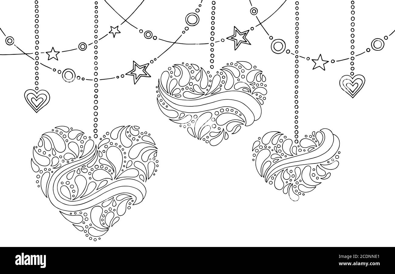 Cuore grafico doodle nero bianco sfondo illustrazione vettore Illustrazione Vettoriale