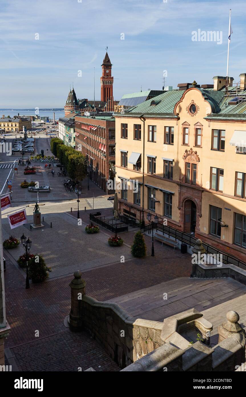 Stortorget, Helsingborgs Rådhus e Hamntorget, Helsingborg, Skåne Län, Svezia Foto Stock