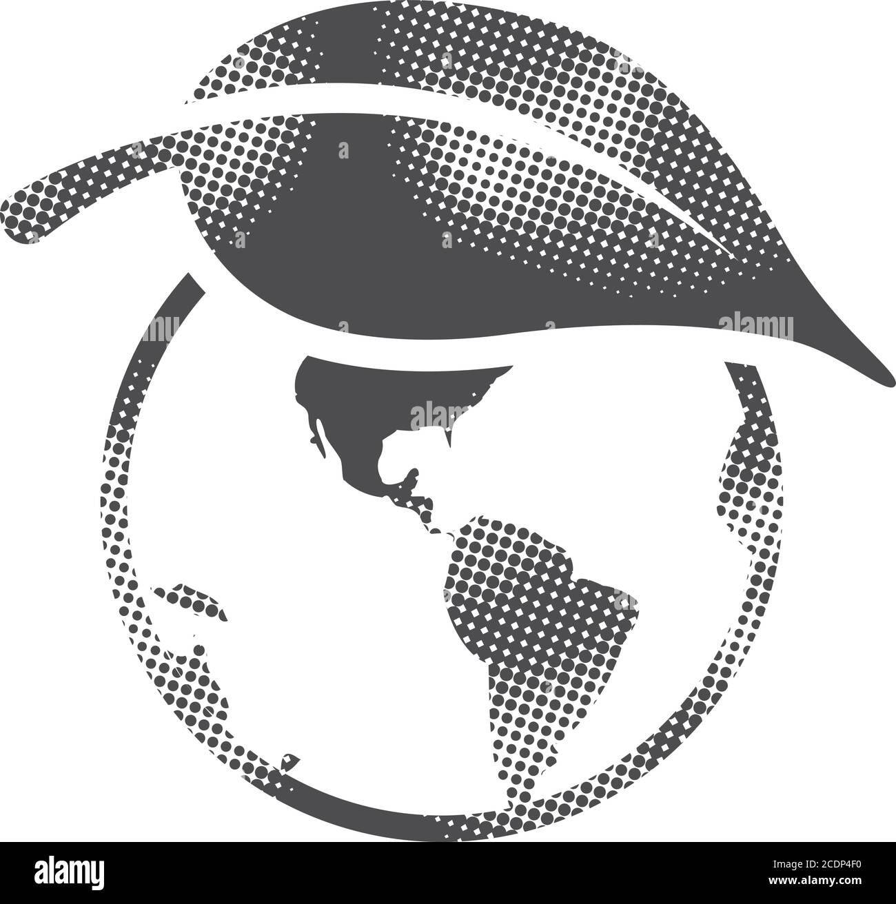 Globo con icona a forma di foglia in stile mezzitoni. Illustrazione vettoriale in bianco e nero. Illustrazione Vettoriale