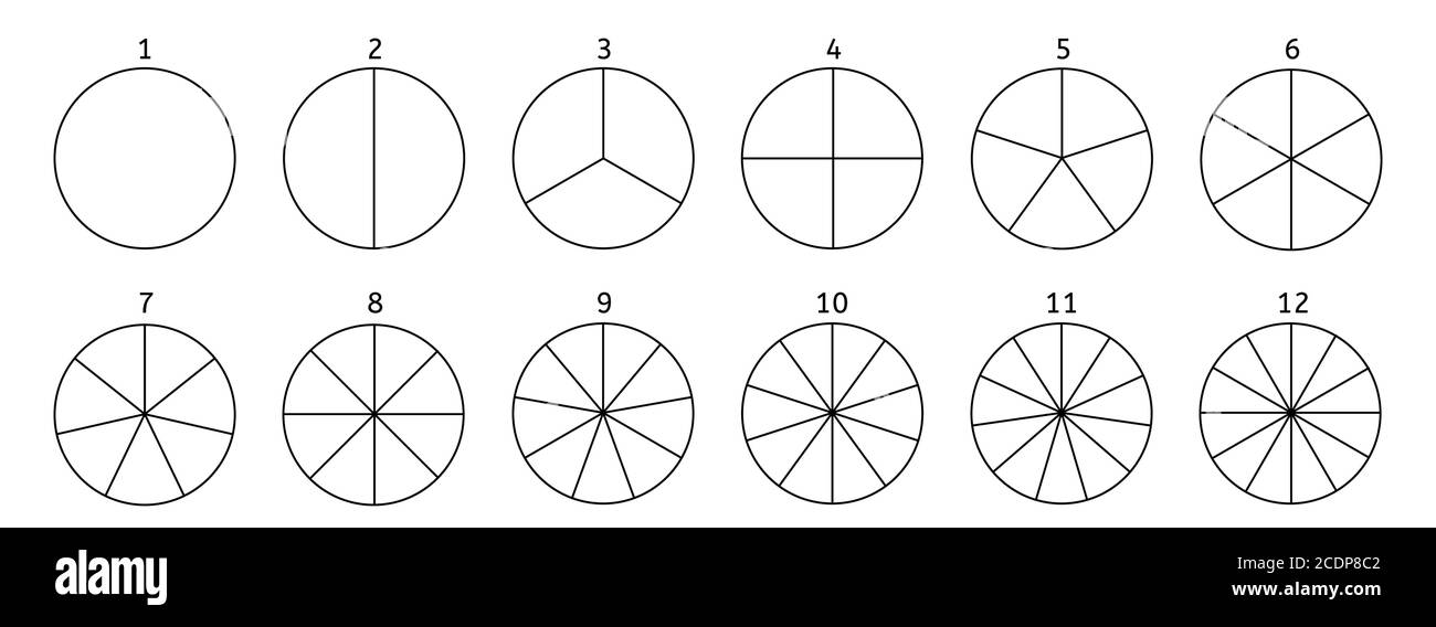 Dividi cerchio. Elemento a segmento nero. Sezione del tondo vettoriale 12. Illustrazione Vettoriale