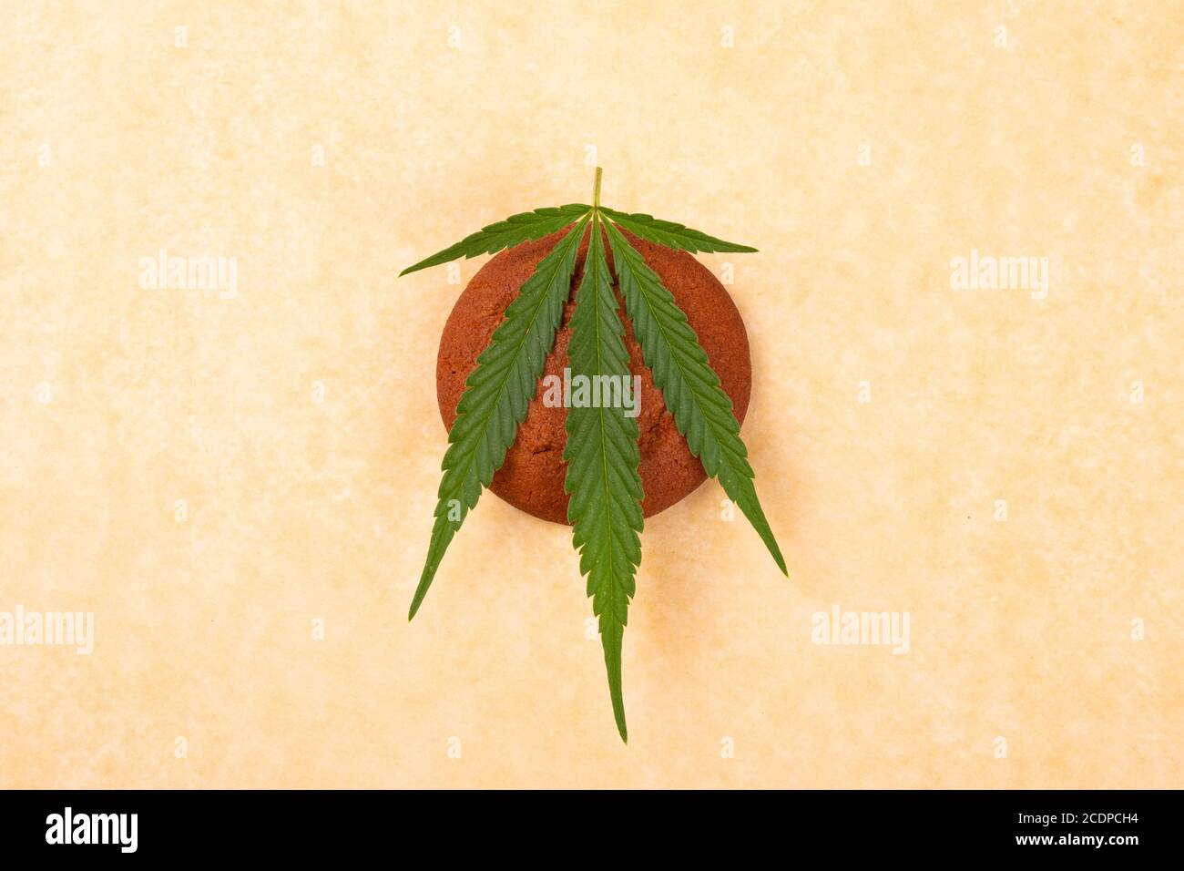 biscotti alla cannabis, marijuana a foglia verde e cibi dolci. Foto Stock