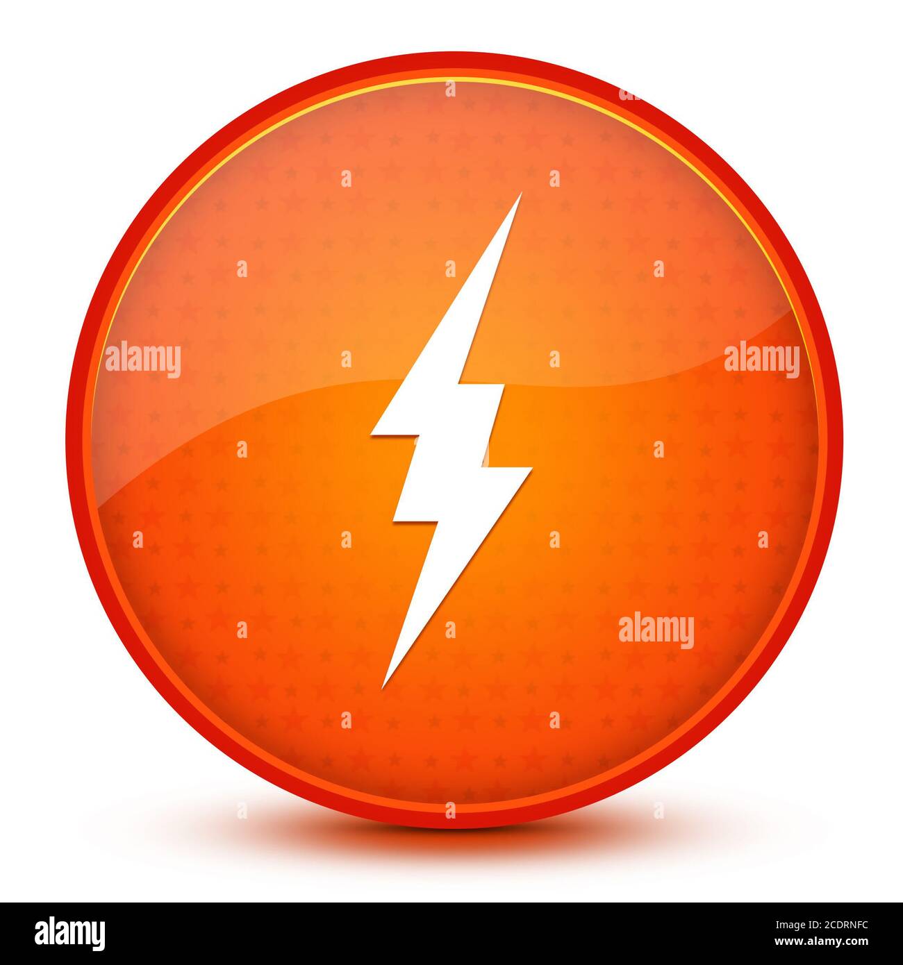 Icona fulmine isolata su una stella lucida pulsante rotondo arancione illustrazione astratta Foto Stock