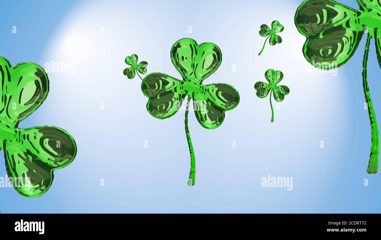 St. Patrick's Day 3d effetto trifoglio sullo sfondo dello spazio. Saluto decorativo grugnoso o cartolina. Banner semplice per il sito, sh Foto Stock