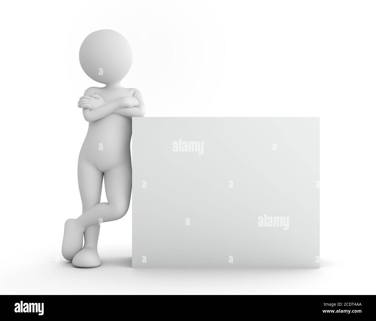 Toon uomo in piedi con banner vuoto, cartellone, il tuo annuncio Foto Stock