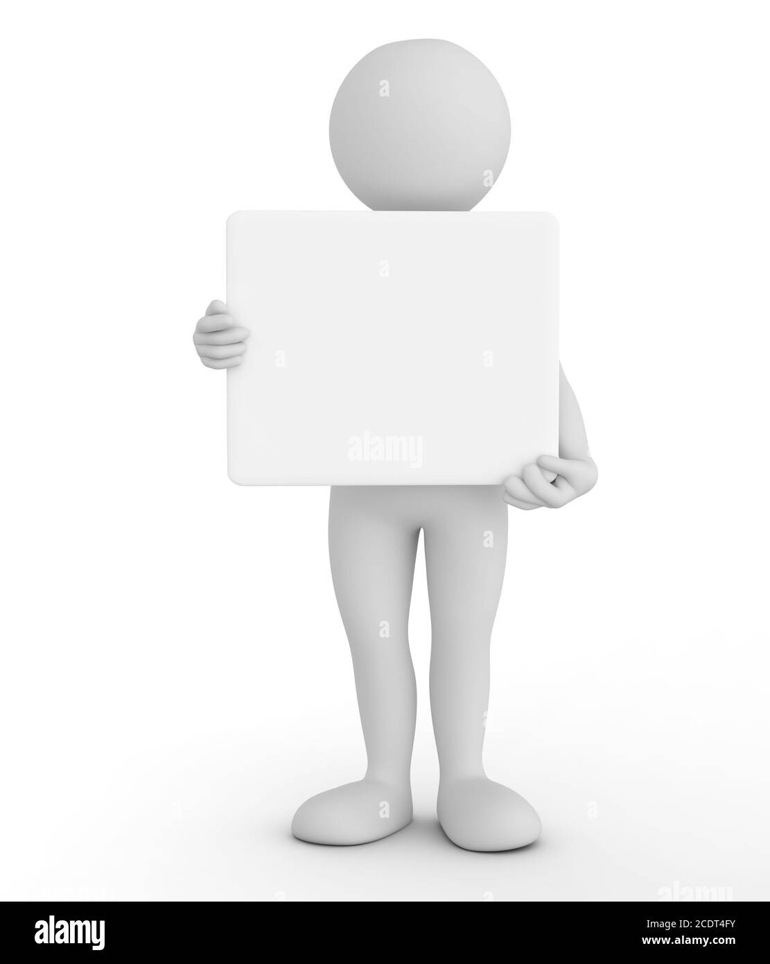 Toon uomo che tiene un banner vuoto, cartellone, il tuo annuncio. Foto Stock