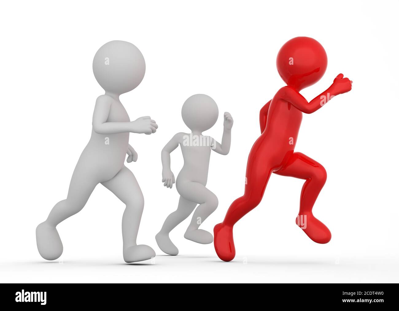 Correre per essere il primo e vincere. Gli uomini Toon competono, concettuale Foto Stock