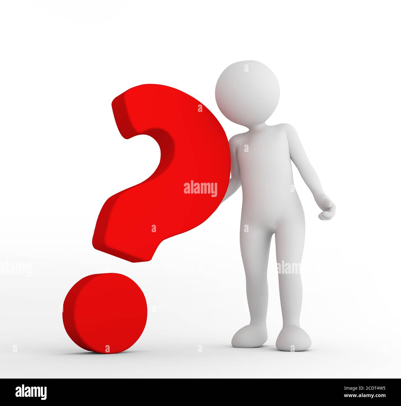 Punto interrogativo rosso grande e uomo del tone. FAQ, ASK, concetti di ricerca Foto Stock