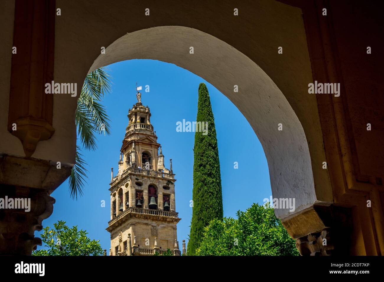 Campanile della Moschea-Cattedrale, la Mezquita a Cordova, Andalusia, Spagna, Europa Foto Stock