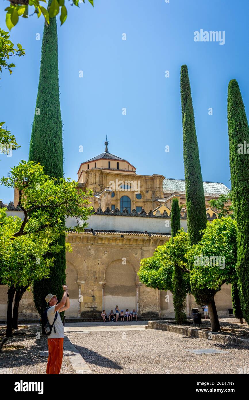 Cordova, Spagna - 20 giugno : UN uomo solista che fotografa la moschea di Cordova il 20 giugno 2017. Foto Stock