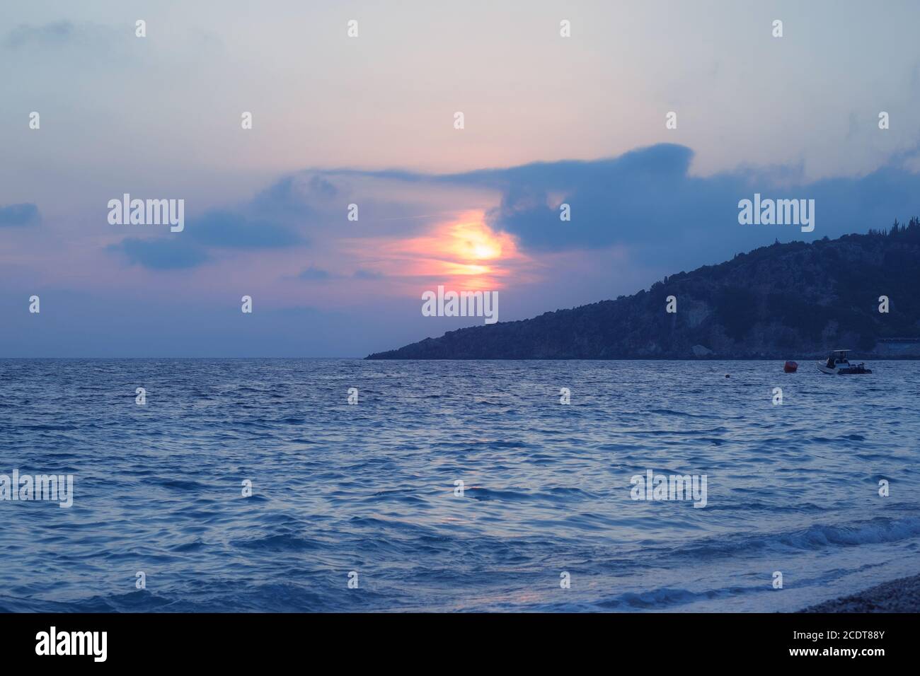 Tramonto panoramico Albania Mar Ionio Foto Stock