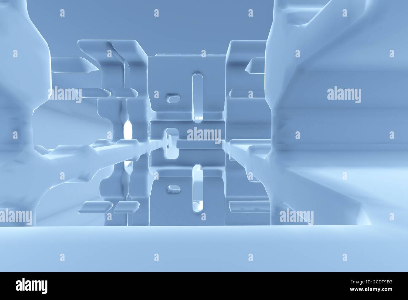 Tunnel futuristico astratto come corridoio navicella blu metallo in spazio bianco. illustrazione 3d Foto Stock
