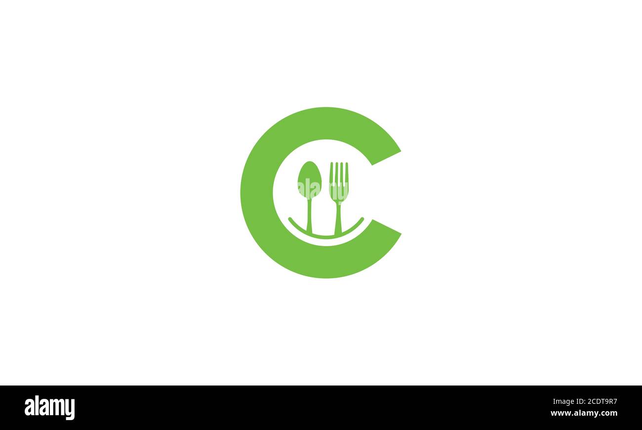 Lettera C o C iniziale con menu del ristorante Spoon Fork design con logo da cucina Illustrazione Vettoriale